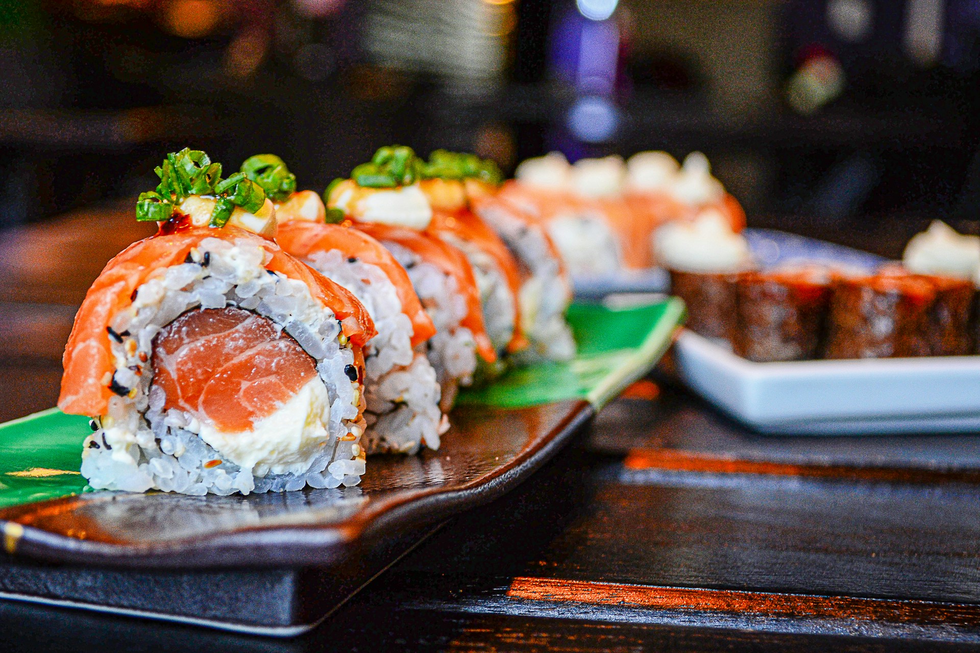 A row of sushi rolls