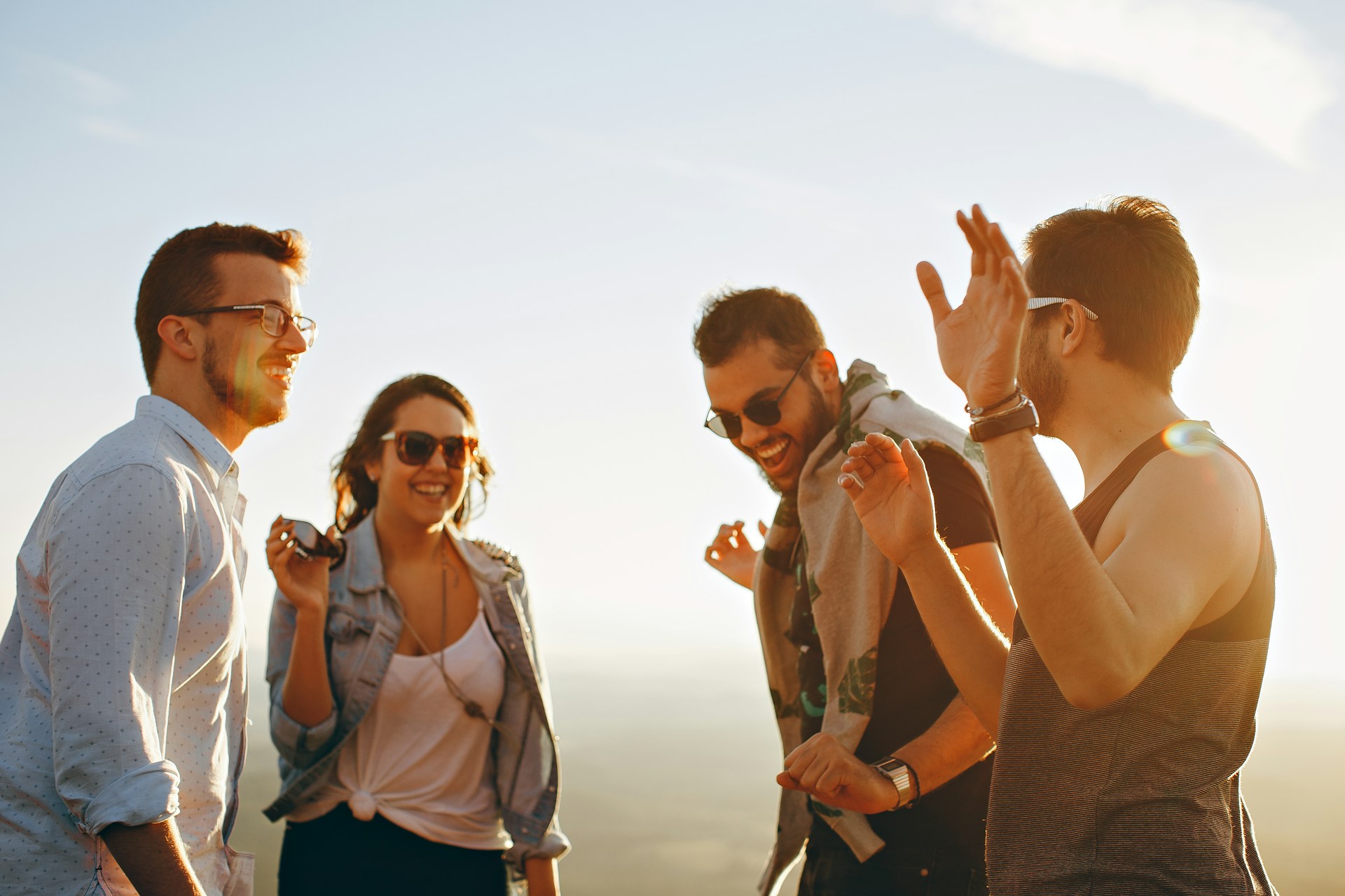A group of friends laughing on vacation