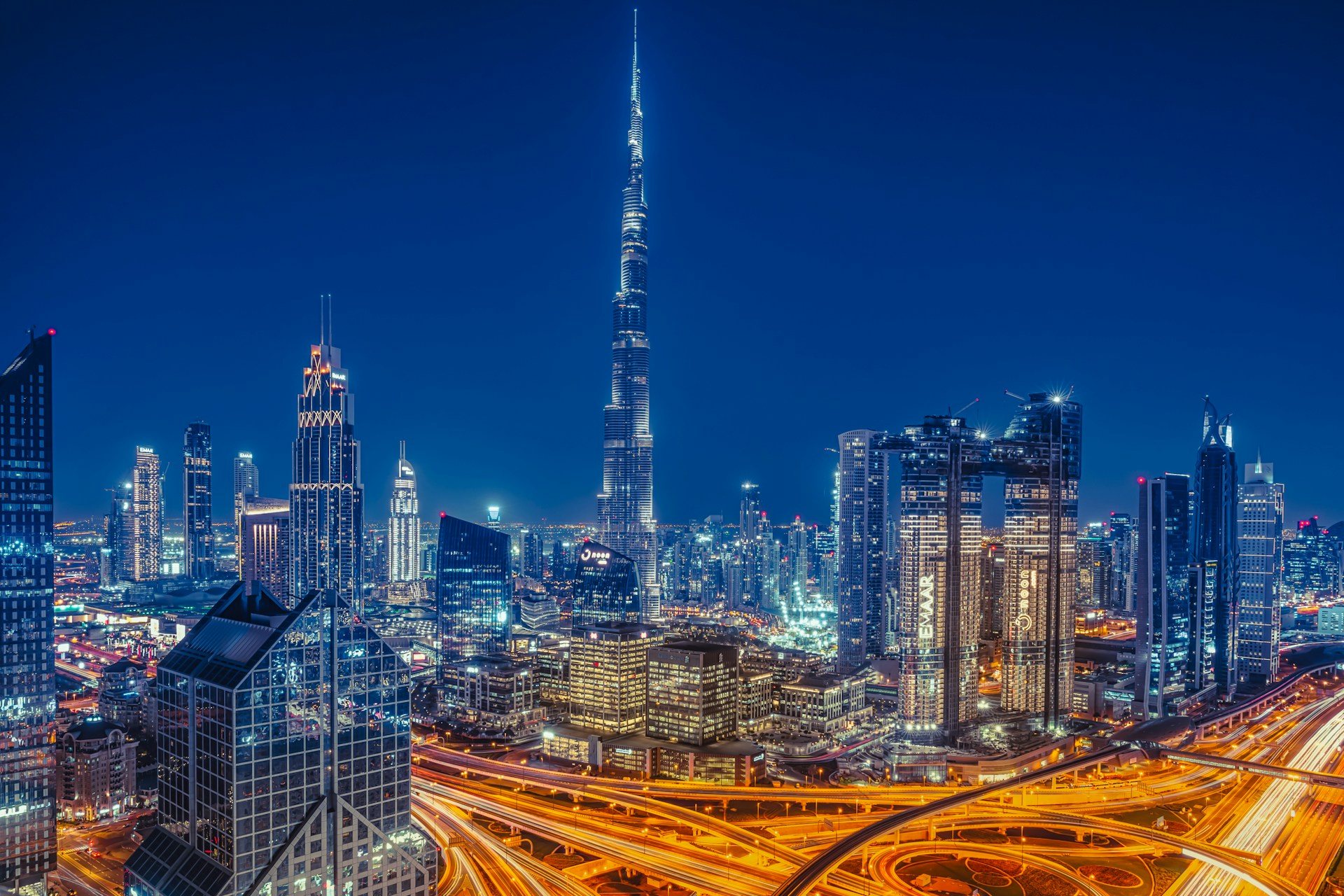 Dubai lit up at night