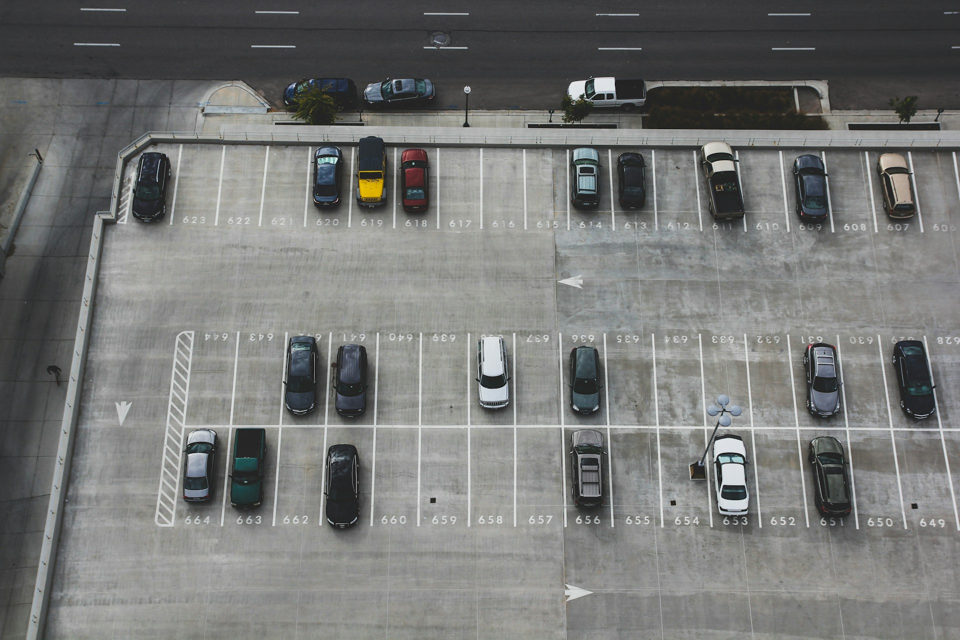A parking lot half filled