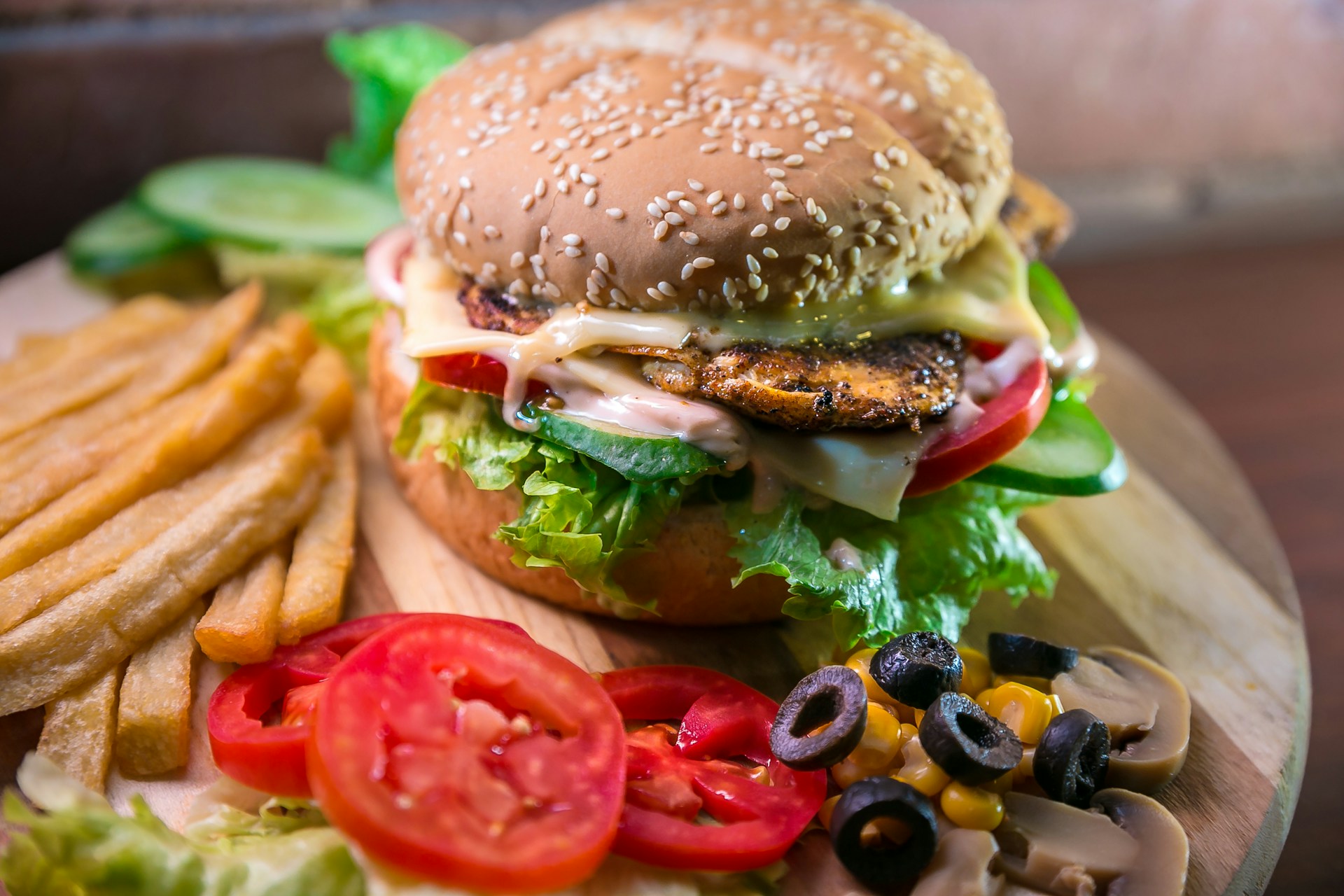 Hamburger with French fries