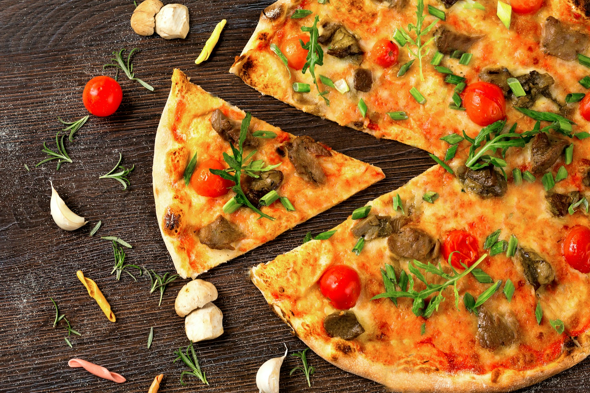 pizza with herbs mushrooms