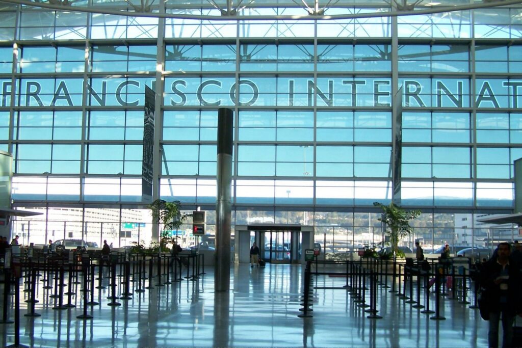 Interior view of the entrance to SFO terminal