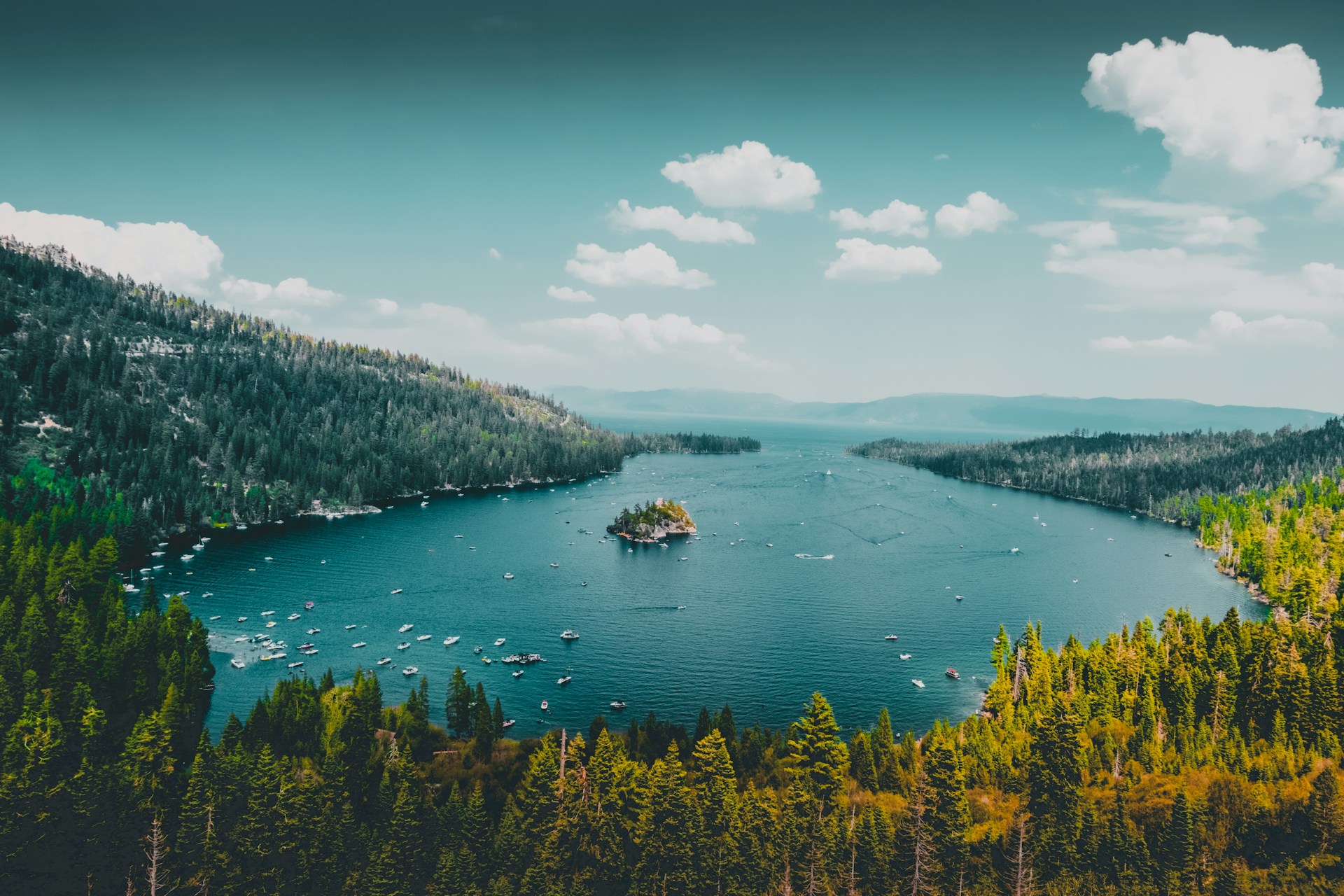 Trees and a view of the water on Lake Tahoe