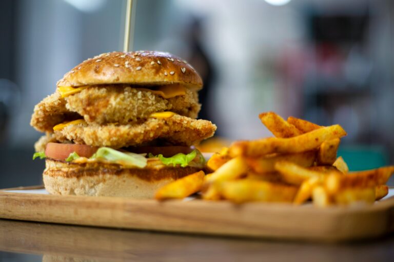 chicken burger with fries