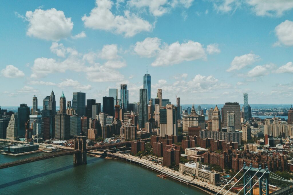 An aerial shot of the New York skyline