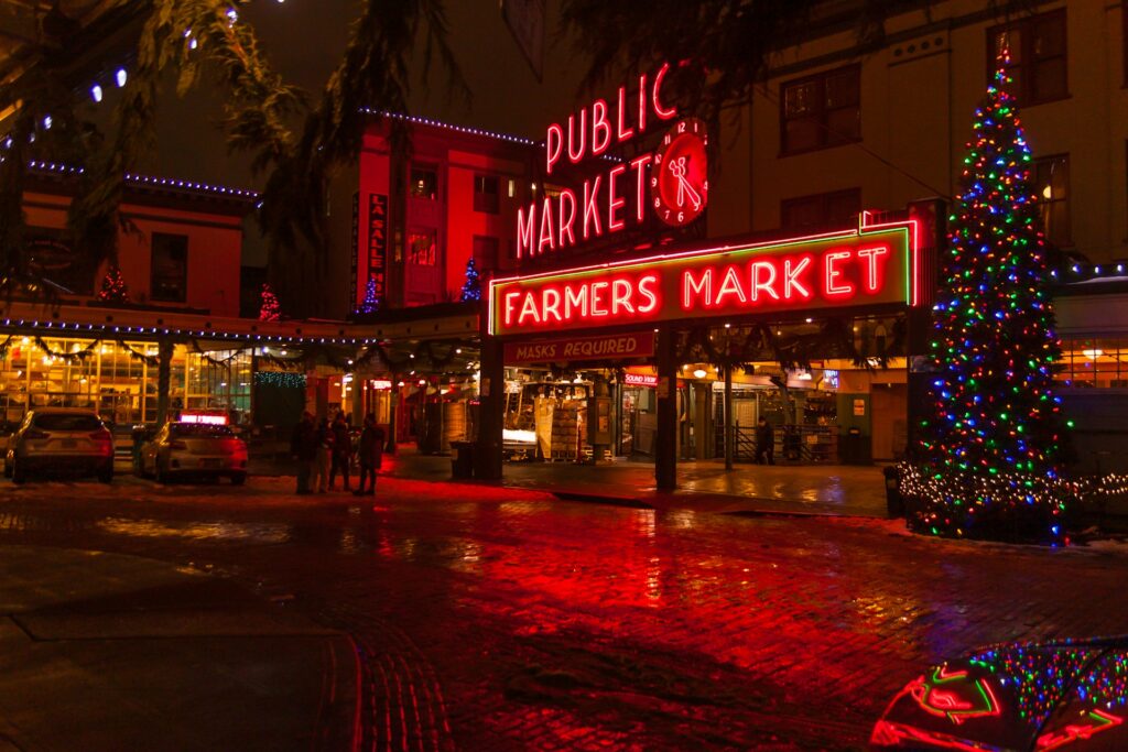 Christmas signage at Pike Place Market, Seattle