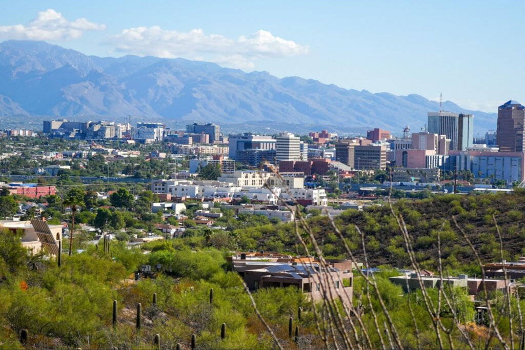 city of Tucson with mountains in the background