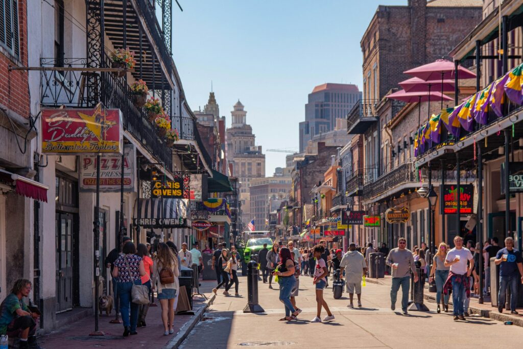 A lively street in New Orleans